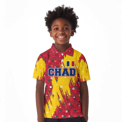 Chad Christmas Kid Polo Shirt National Coat of Arms and Snowflake Accents - African Pride