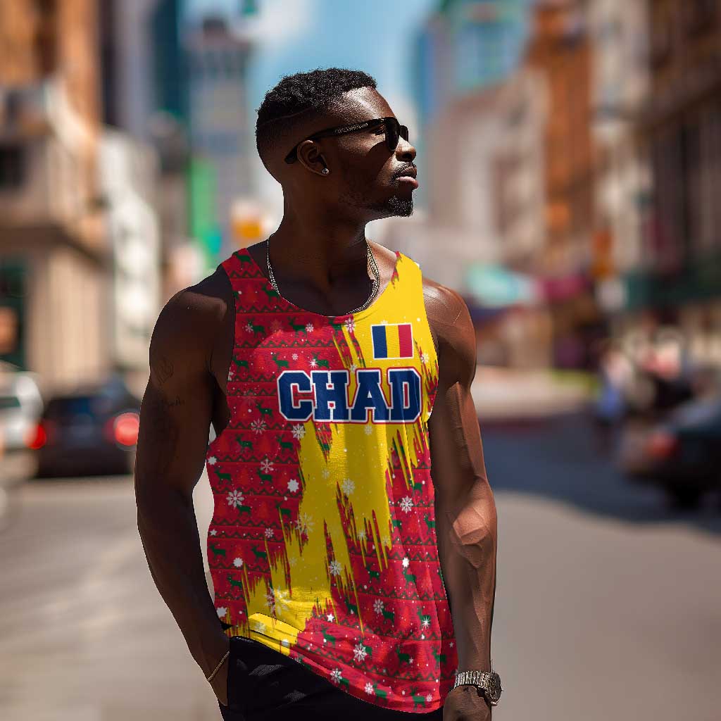 Chad Christmas Men Tank Top National Coat of Arms and Snowflake Accents - African Pride