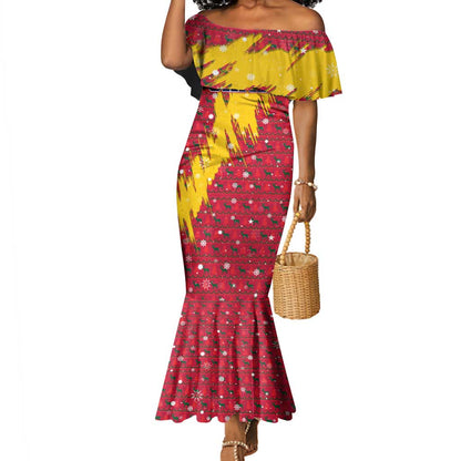 Chad Christmas Mermaid Dress National Coat of Arms and Snowflake Accents - African Pride