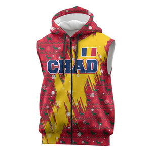 Chad Christmas Sleeveless Zip Hoodie National Coat of Arms and Snowflake Accents - African Pride
