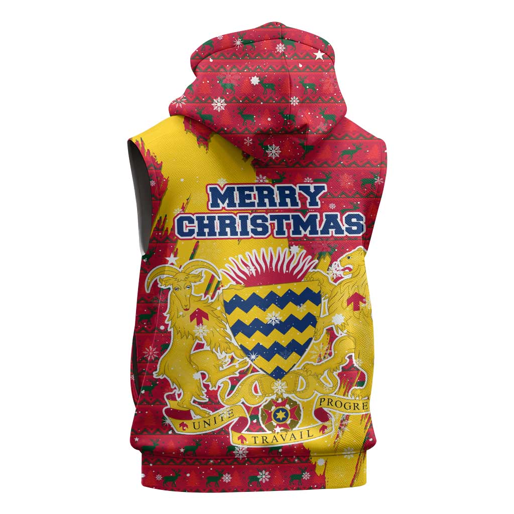 Chad Christmas Sleeveless Zip Hoodie National Coat of Arms and Snowflake Accents - African Pride