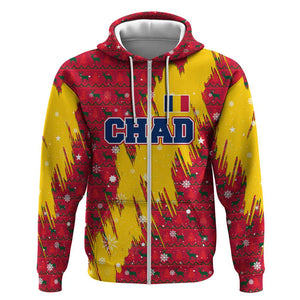 Chad Christmas Zip Hoodie National Coat of Arms and Snowflake Accents - African Pride