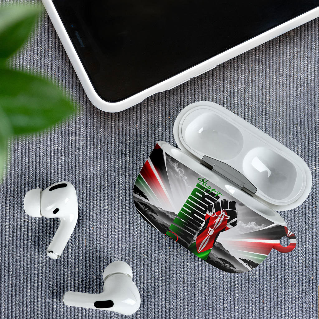 Kenya Jamhuri Day AirPods Case Kenyan Flag Raised Fist Maasai Spear Landscape
