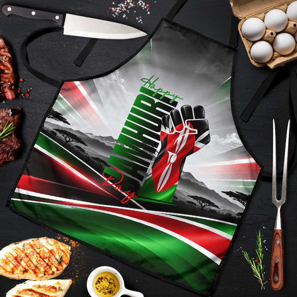 Kenya Jamhuri Day Apron Kenyan Flag Raised Fist Maasai Spear Landscape