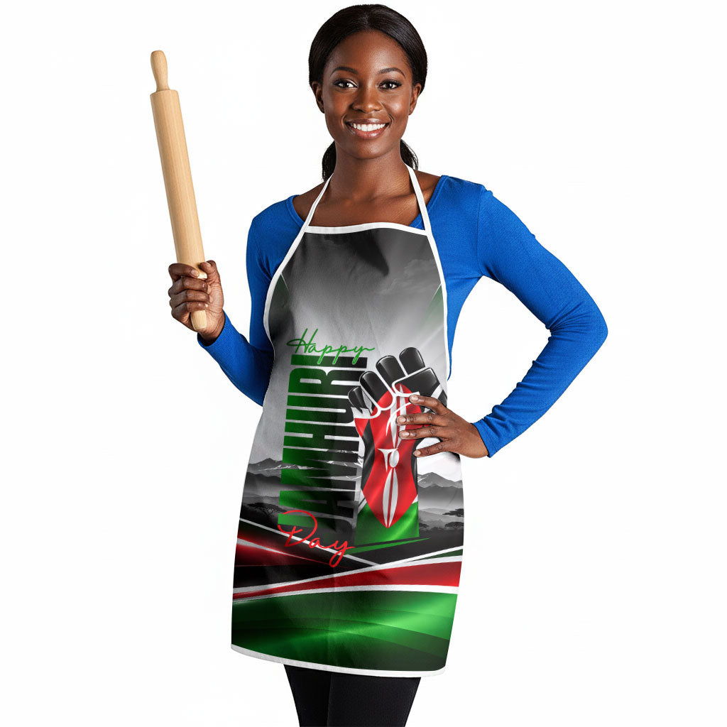 Kenya Jamhuri Day Apron Kenyan Flag Raised Fist Maasai Spear Landscape