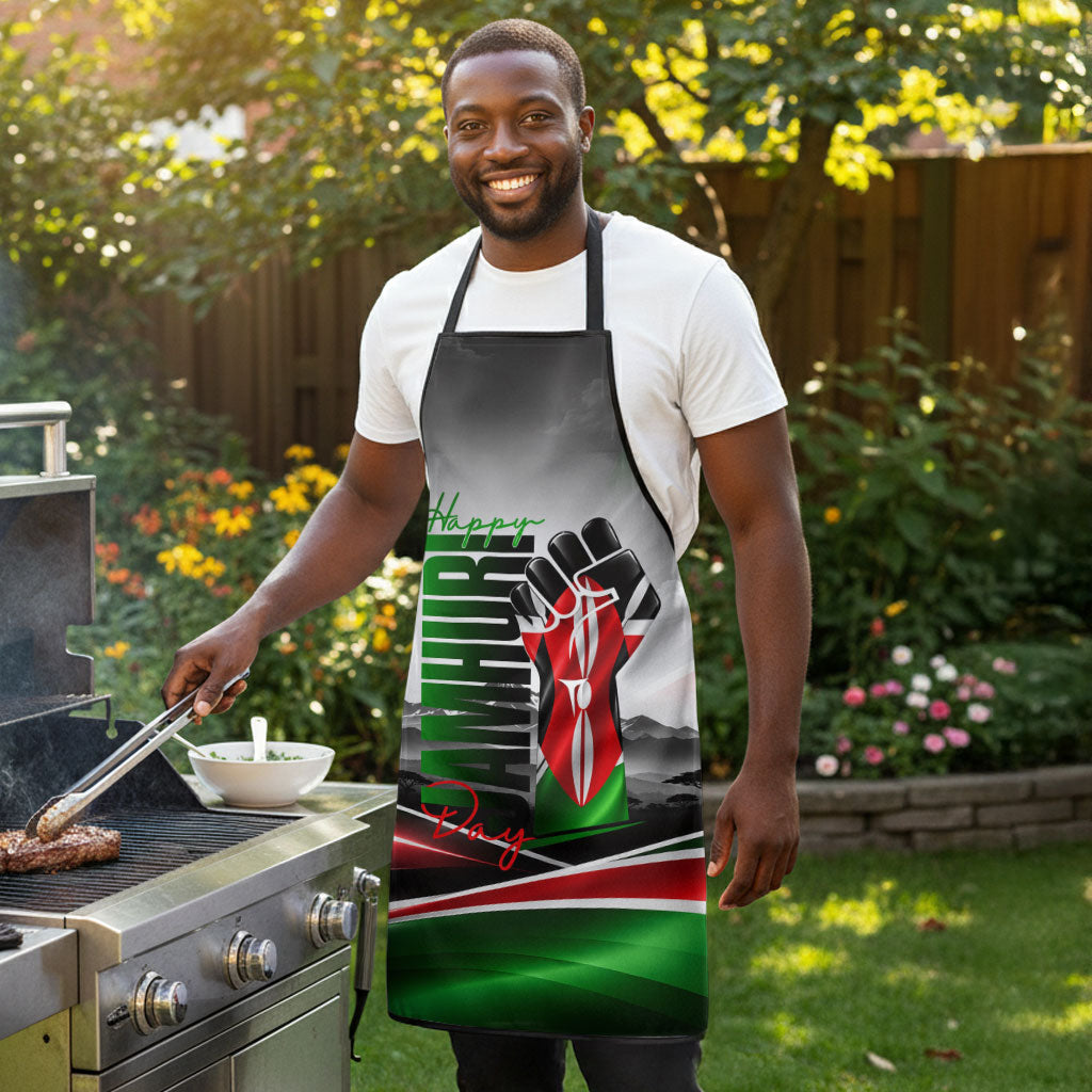 Kenya Jamhuri Day Apron Kenyan Flag Raised Fist Maasai Spear Landscape