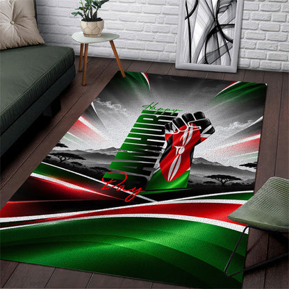 Kenya Jamhuri Day Area Rug Kenyan Flag Raised Fist Maasai Spear Landscape