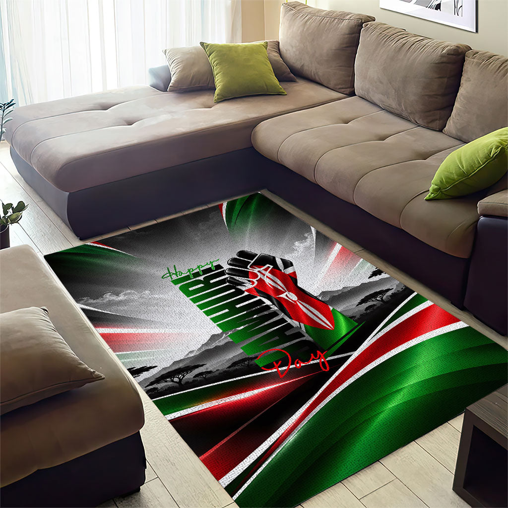 Kenya Jamhuri Day Area Rug Kenyan Flag Raised Fist Maasai Spear Landscape