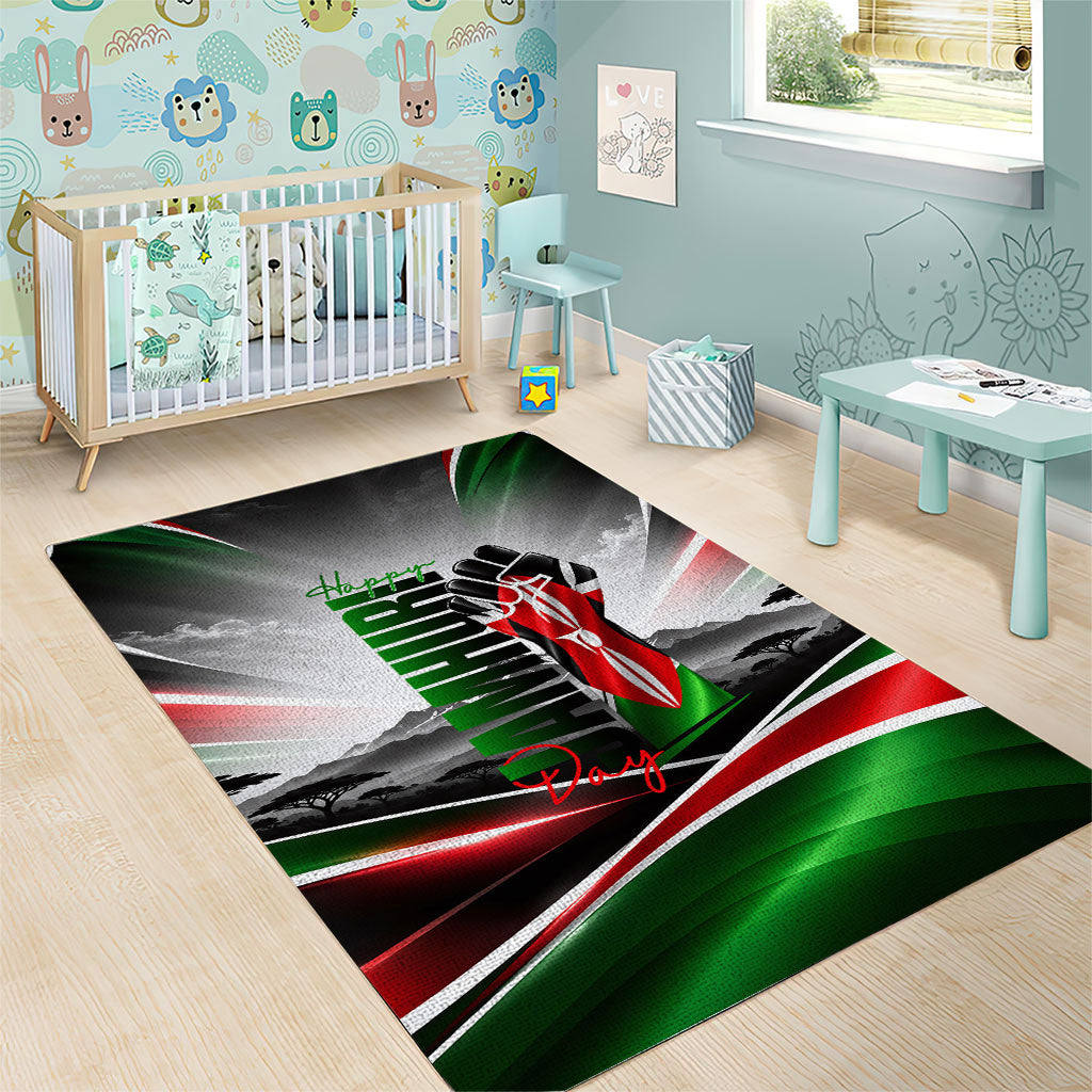 Kenya Jamhuri Day Area Rug Kenyan Flag Raised Fist Maasai Spear Landscape