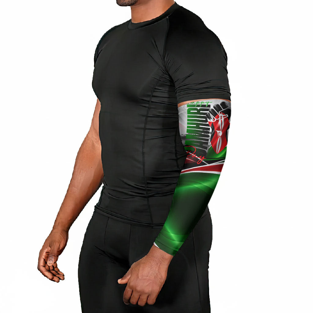 Kenya Jamhuri Day Arm Sleeves Kenyan Flag Raised Fist Maasai Spear Landscape