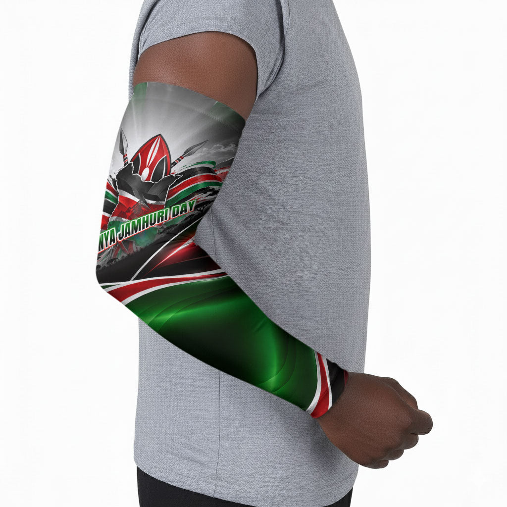 Kenya Jamhuri Day Arm Sleeves Kenyan Flag Raised Fist Maasai Spear Landscape