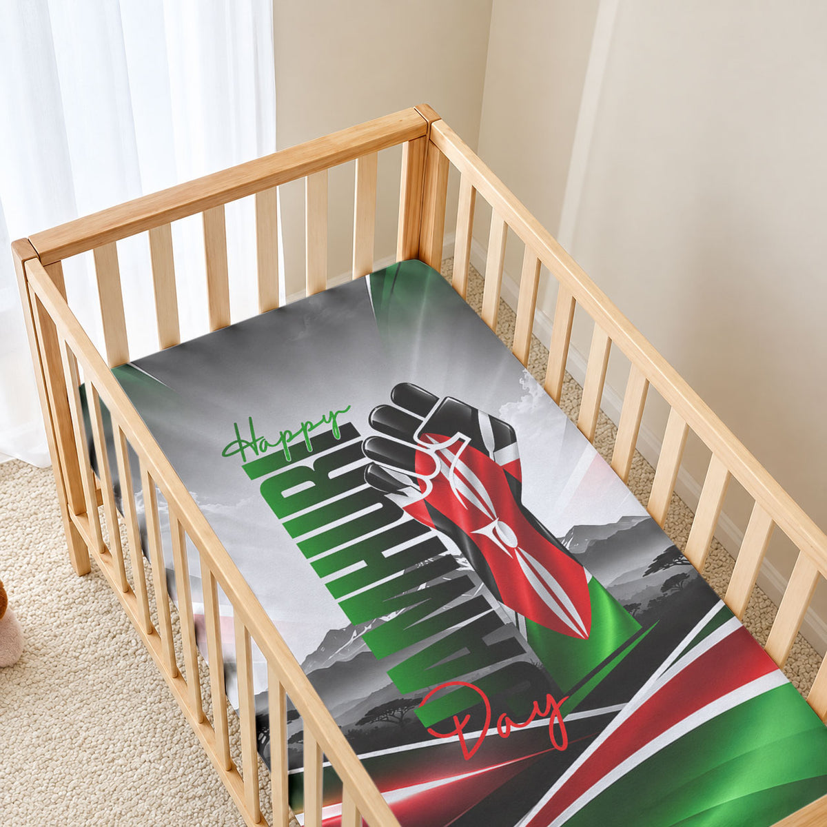 Kenya Jamhuri Day Baby Bed Cover Kenyan Flag Raised Fist Maasai Spear Landscape