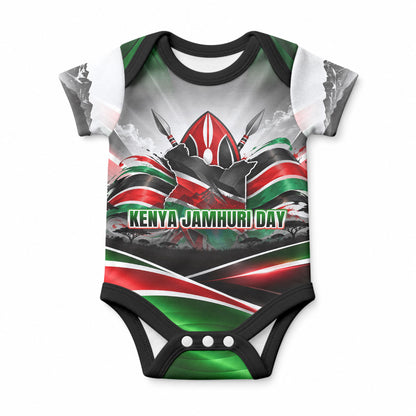 Kenya Jamhuri Day Baby Onesie Kenyan Flag Raised Fist Maasai Spear Landscape