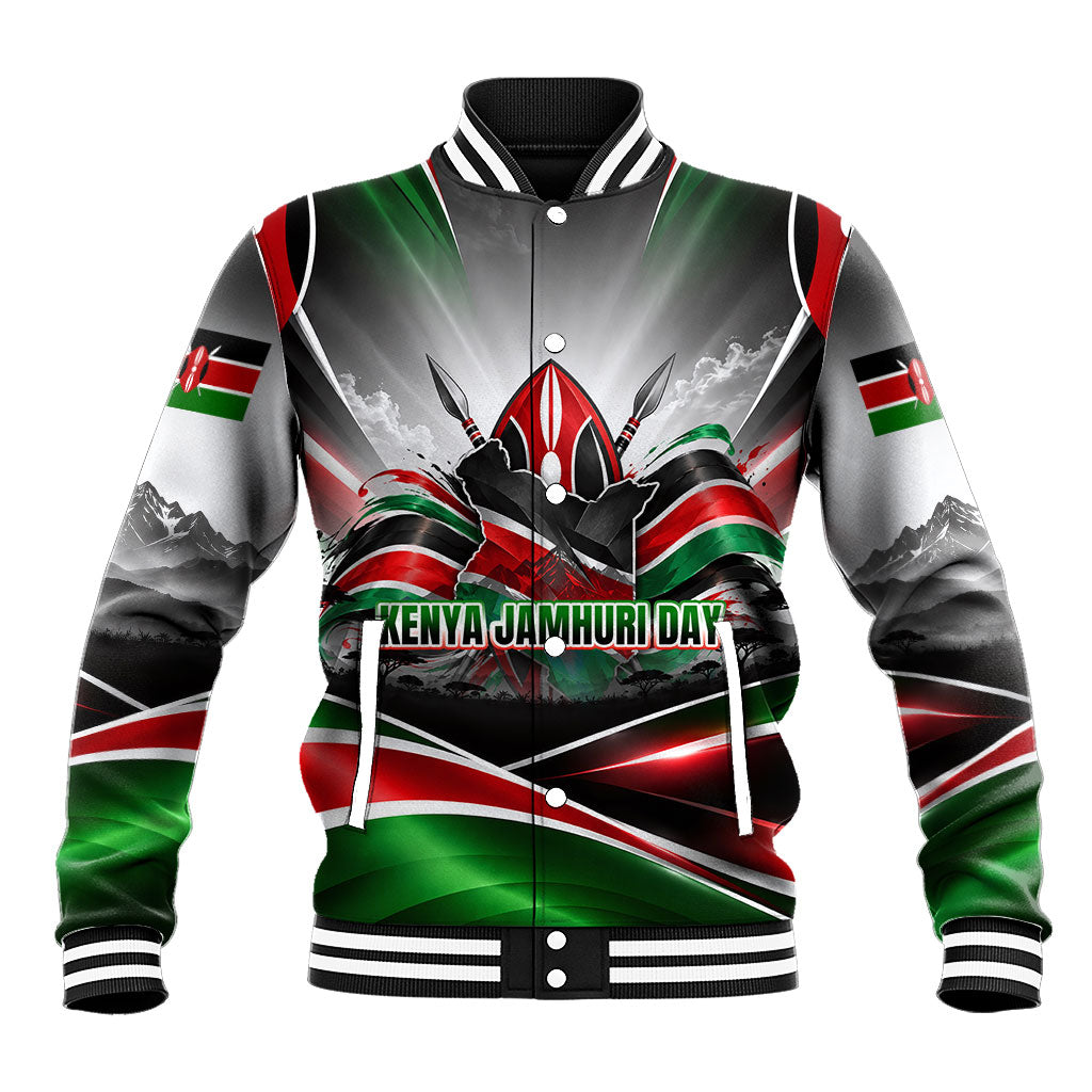 Kenya Jamhuri Day Baseball Jacket Kenyan Flag Raised Fist Maasai Spear Landscape