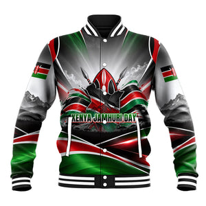 Kenya Jamhuri Day Baseball Jacket Kenyan Flag Raised Fist Maasai Spear Landscape