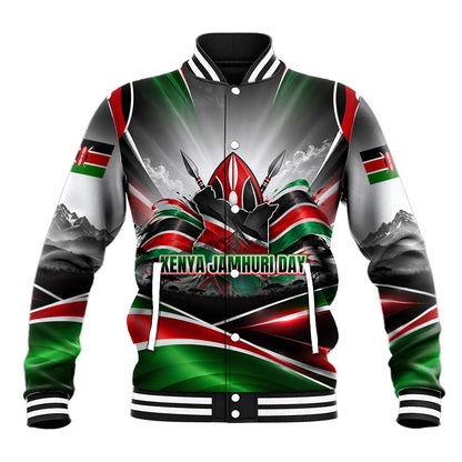 Kenya Jamhuri Day Baseball Jacket Kenyan Flag Raised Fist Maasai Spear Landscape