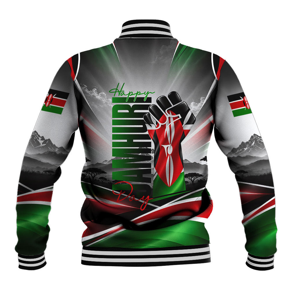 Kenya Jamhuri Day Baseball Jacket Kenyan Flag Raised Fist Maasai Spear Landscape