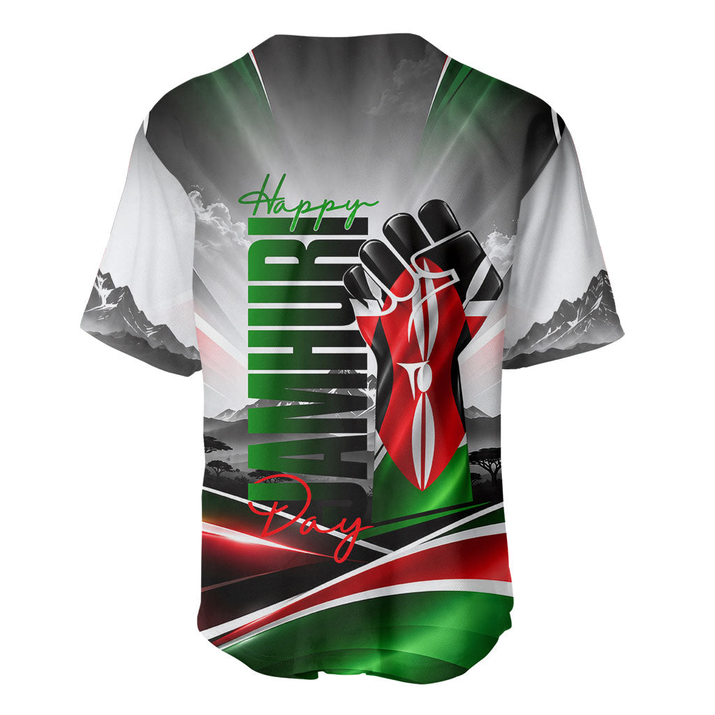 Kenya Jamhuri Day Baseball Jersey Kenyan Flag Raised Fist Maasai Spear Landscape