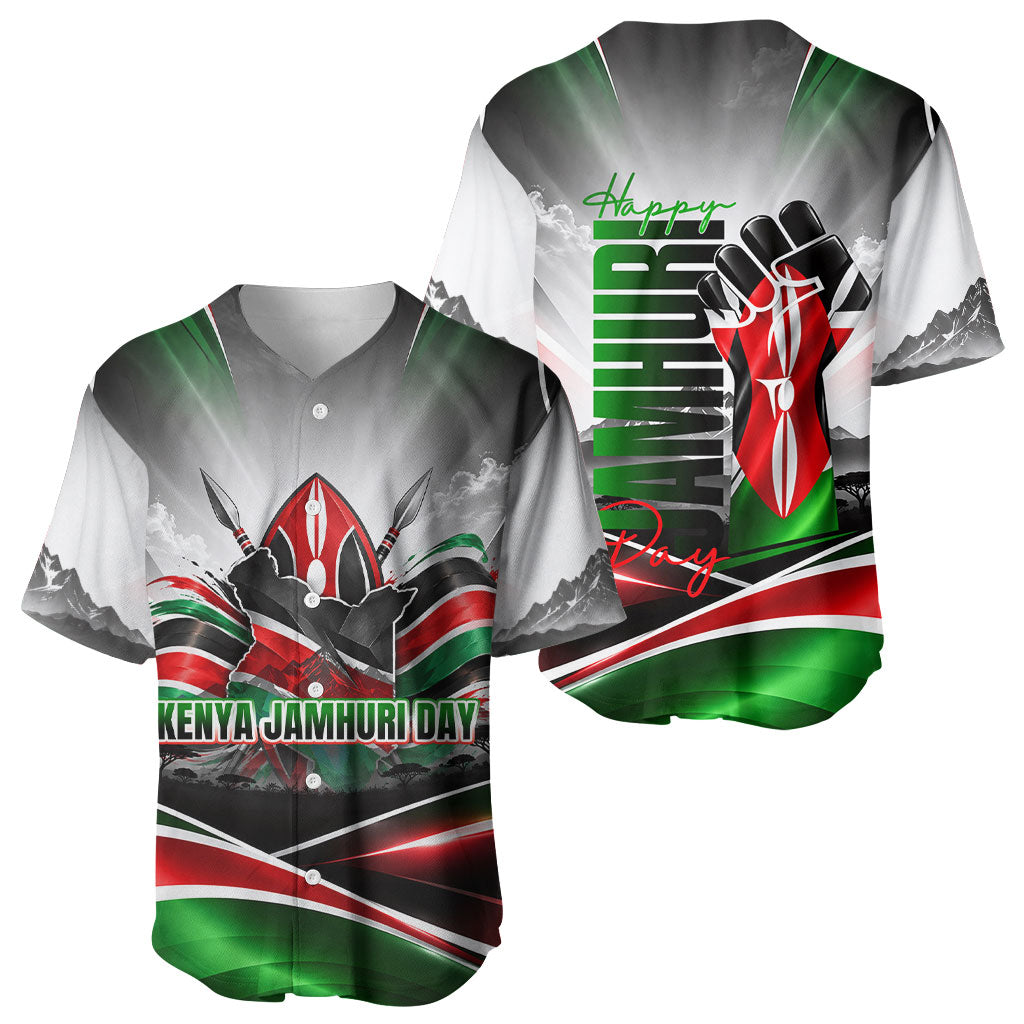 Kenya Jamhuri Day Baseball Jersey Kenyan Flag Raised Fist Maasai Spear Landscape