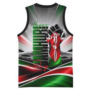 Kenya Jamhuri Day Basketball Jersey Kenyan Flag Raised Fist Maasai Spear Landscape