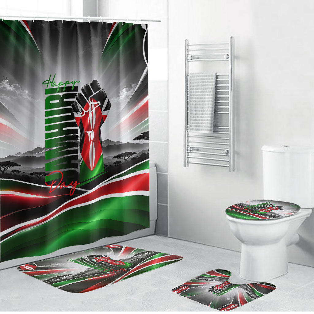 Kenya Jamhuri Day Bathroom Set Kenyan Flag Raised Fist Maasai Spear Landscape