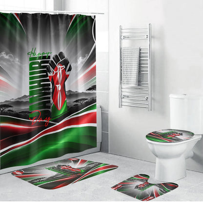 Kenya Jamhuri Day Bathroom Set Kenyan Flag Raised Fist Maasai Spear Landscape