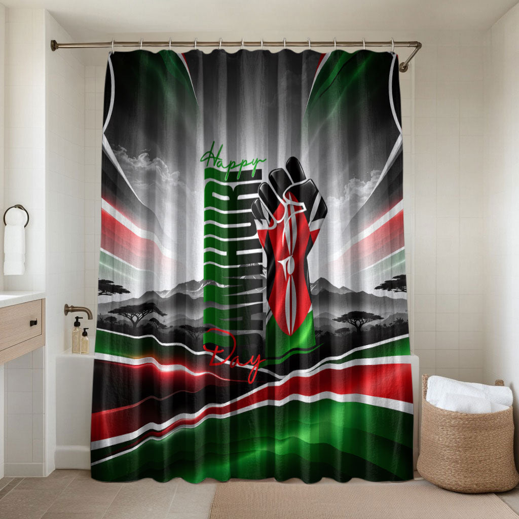 Kenya Jamhuri Day Bathroom Set Kenyan Flag Raised Fist Maasai Spear Landscape