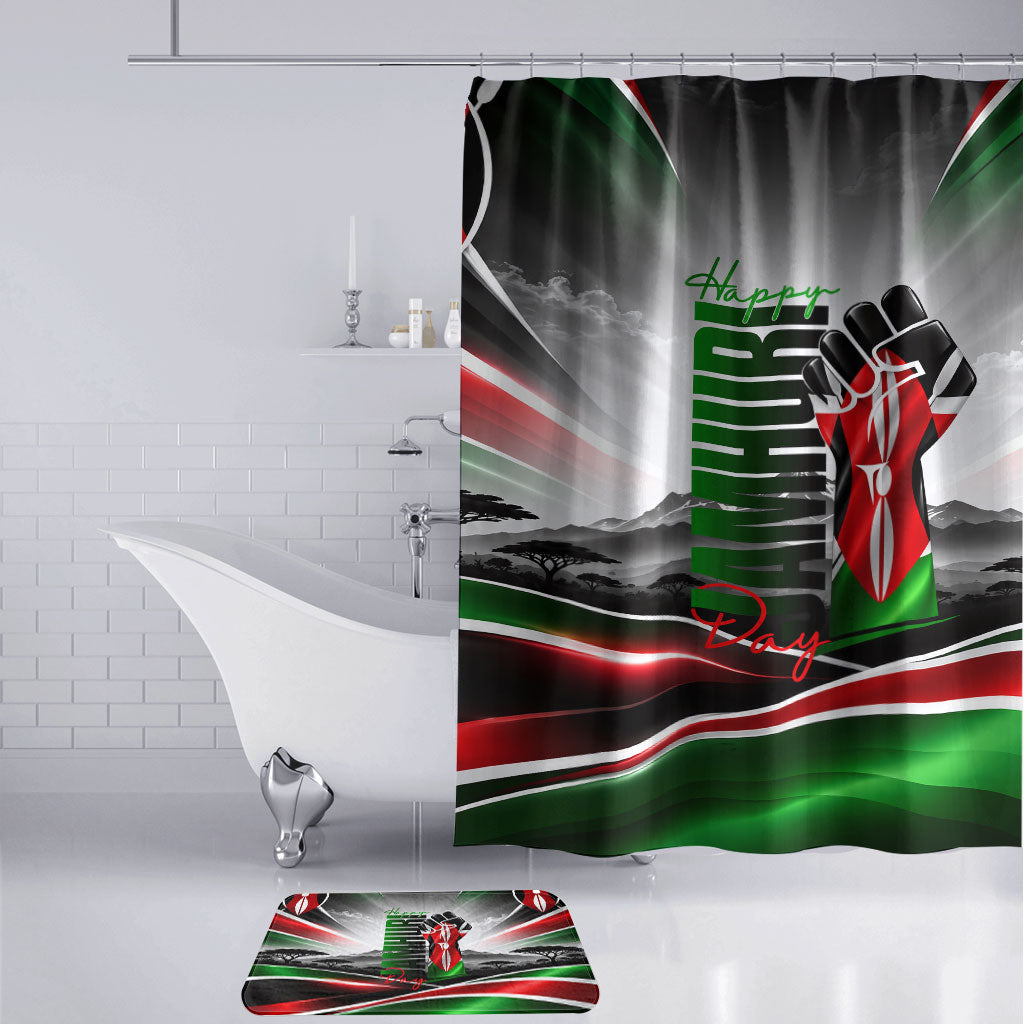 Kenya Jamhuri Day Bathroom Set Kenyan Flag Raised Fist Maasai Spear Landscape
