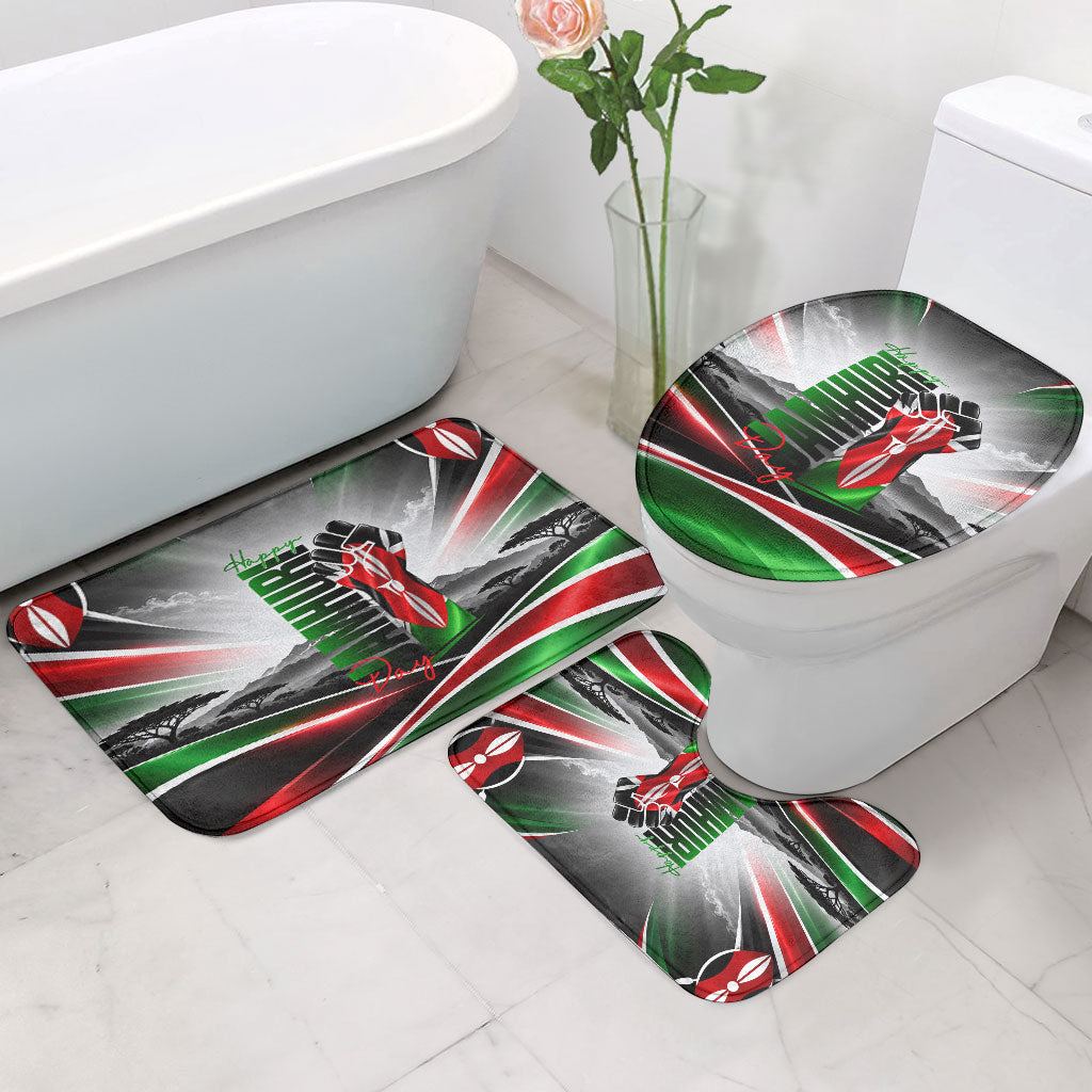 Kenya Jamhuri Day Bathroom Set Kenyan Flag Raised Fist Maasai Spear Landscape