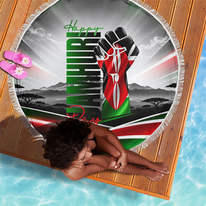 Kenya Jamhuri Day Beach Blanket Kenyan Flag Raised Fist Maasai Spear Landscape