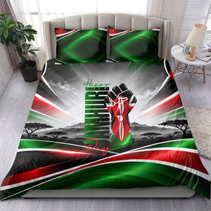 Kenya Jamhuri Day Bedding Set Kenyan Flag Raised Fist Maasai Spear Landscape