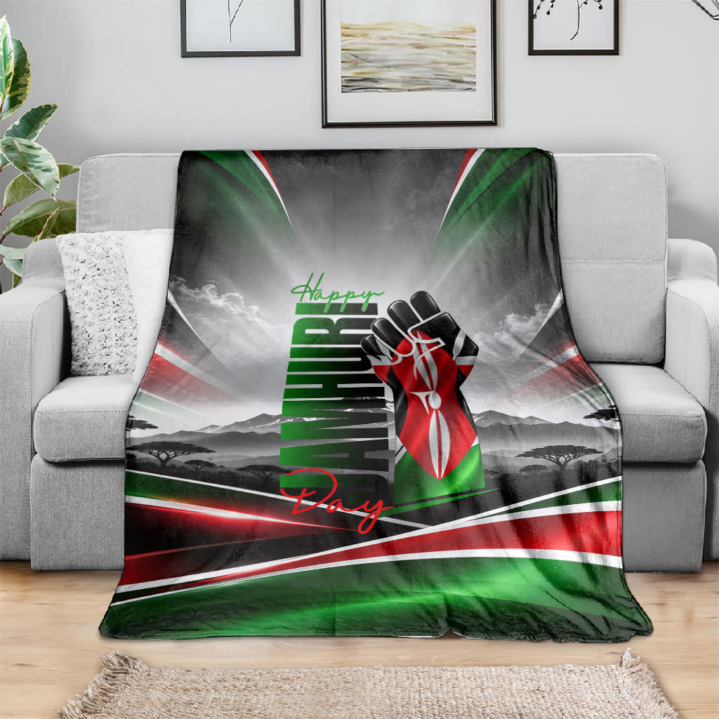 Kenya Jamhuri Day Blanket Kenyan Flag Raised Fist Maasai Spear Landscape