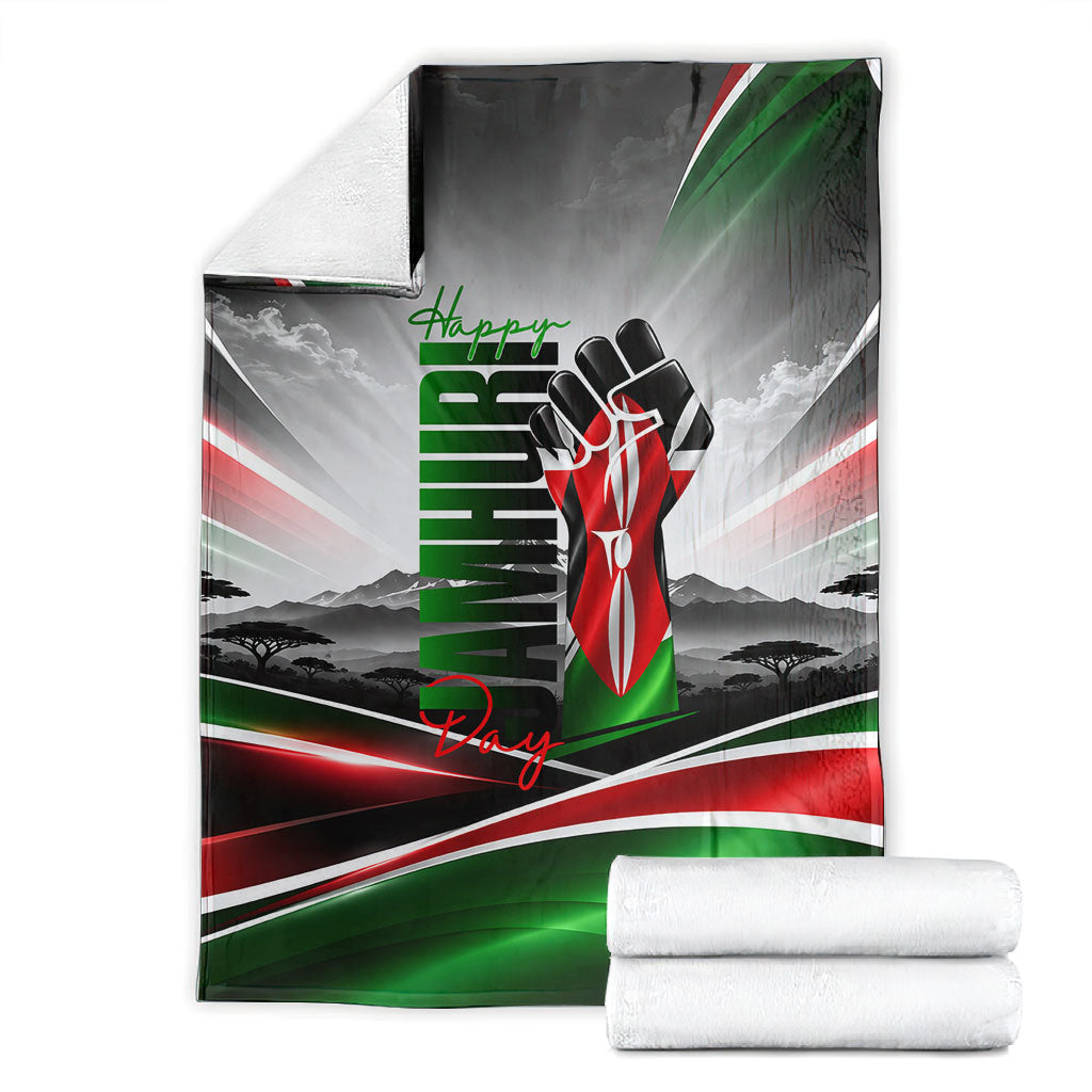 Kenya Jamhuri Day Blanket Kenyan Flag Raised Fist Maasai Spear Landscape