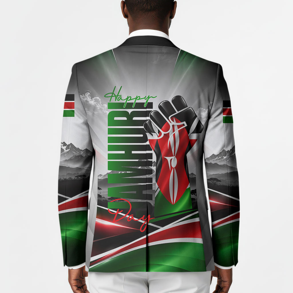 Kenya Jamhuri Day Blazer Kenyan Flag Raised Fist Maasai Spear Landscape