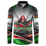Kenya Jamhuri Day Button Sweatshirt Kenyan Flag Raised Fist Maasai Spear Landscape