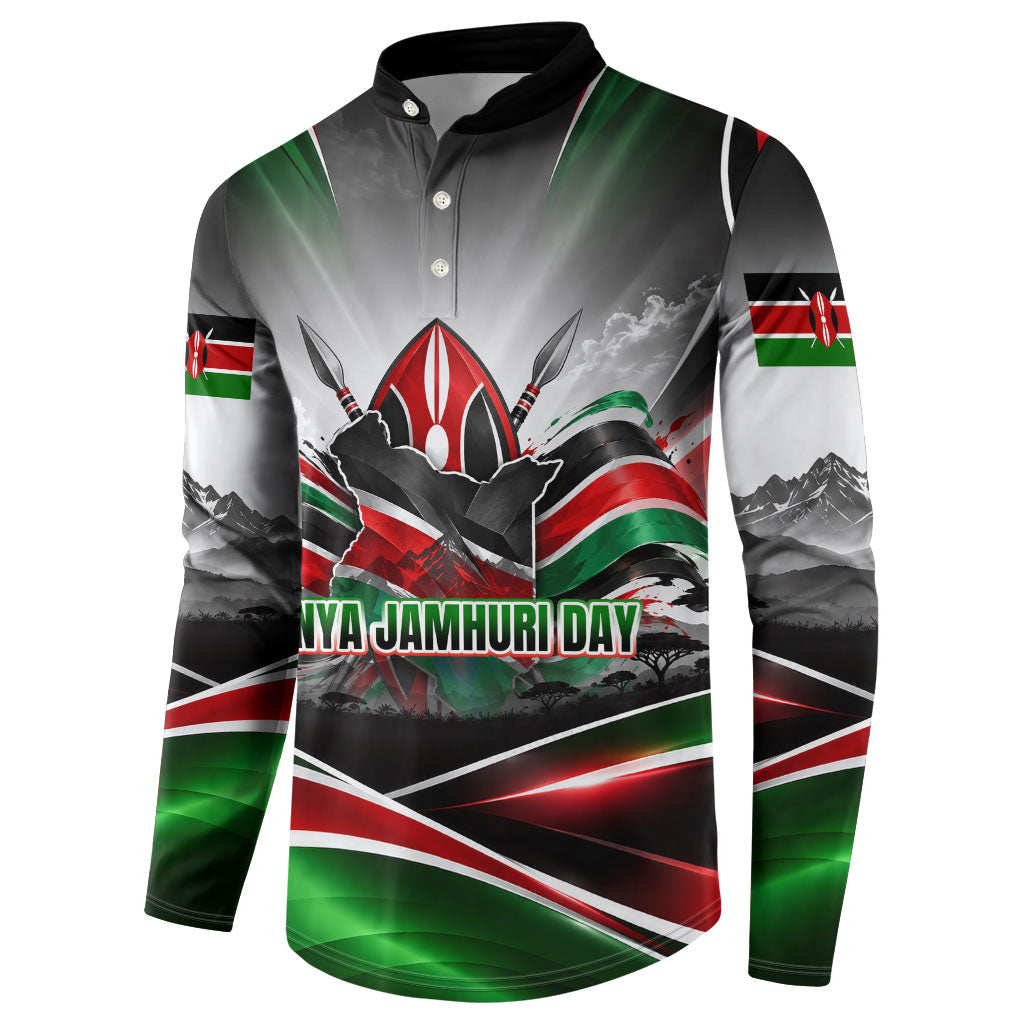 Kenya Jamhuri Day Button Sweatshirt Kenyan Flag Raised Fist Maasai Spear Landscape
