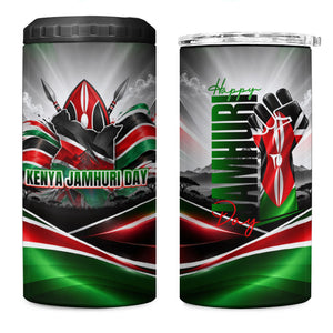 Kenya Jamhuri Day 4 in 1 Can Cooler Tumbler Kenyan Flag Raised Fist Maasai Spear Landscape