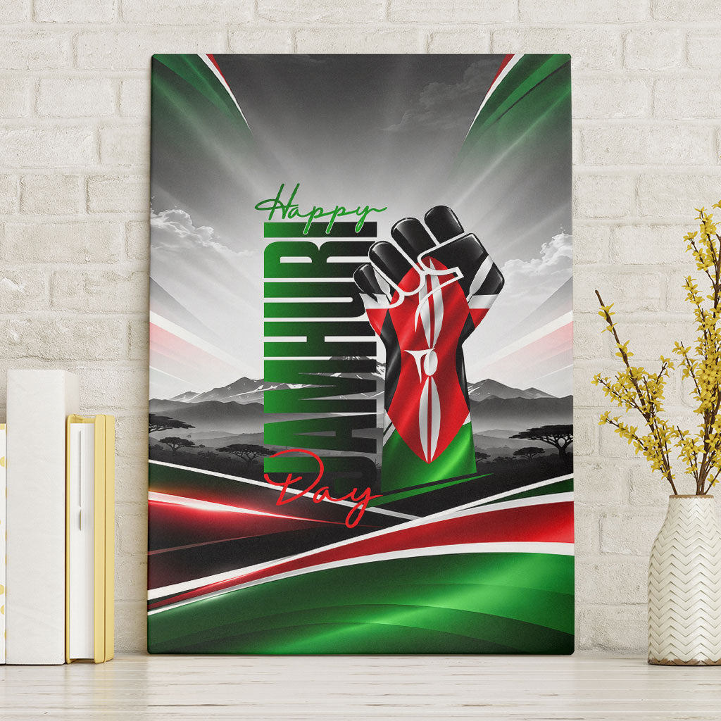 Kenya Jamhuri Day Canvas Wall Art Kenyan Flag Raised Fist Maasai Spear Landscape