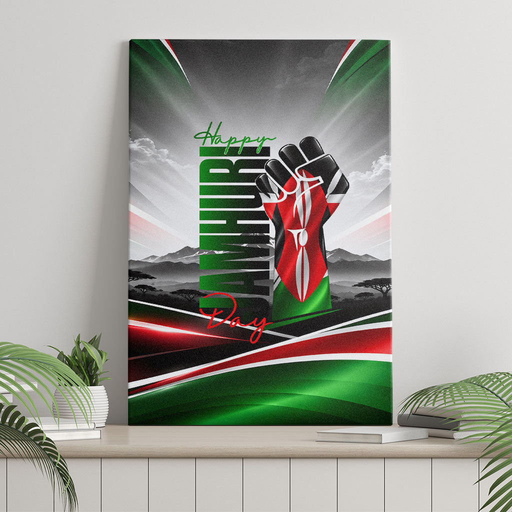 Kenya Jamhuri Day Canvas Wall Art Kenyan Flag Raised Fist Maasai Spear Landscape