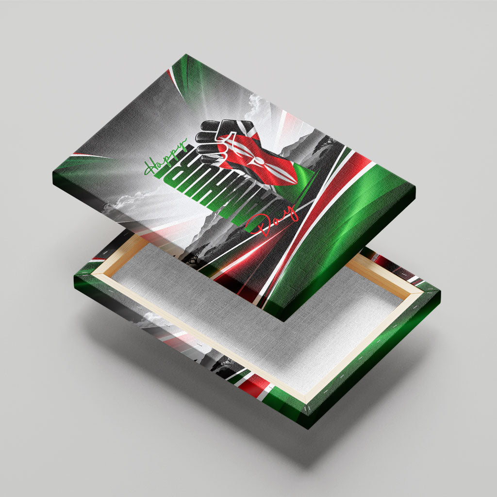 Kenya Jamhuri Day Canvas Wall Art Kenyan Flag Raised Fist Maasai Spear Landscape