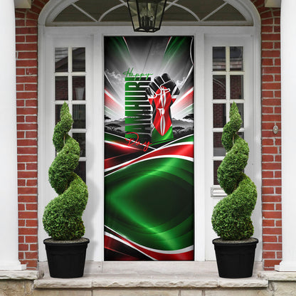 Kenya Jamhuri Day Door Cover Kenyan Flag Raised Fist Maasai Spear Landscape