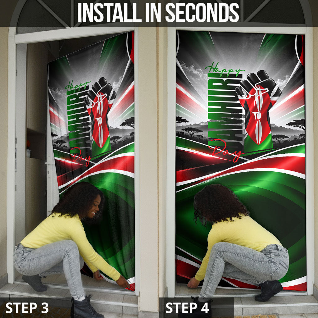 Kenya Jamhuri Day Door Cover Kenyan Flag Raised Fist Maasai Spear Landscape