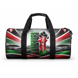 Kenya Jamhuri Day Duffle Bag Kenyan Flag Raised Fist Maasai Spear Landscape