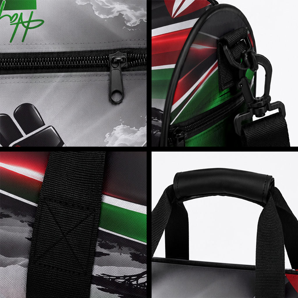 Kenya Jamhuri Day Duffle Bag Kenyan Flag Raised Fist Maasai Spear Landscape