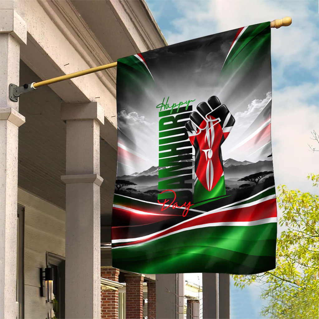 Kenya Jamhuri Day Garden Flag Kenyan Flag Raised Fist Maasai Spear Landscape