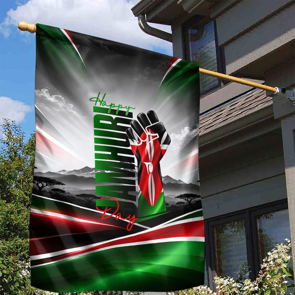 Kenya Jamhuri Day Garden Flag Kenyan Flag Raised Fist Maasai Spear Landscape