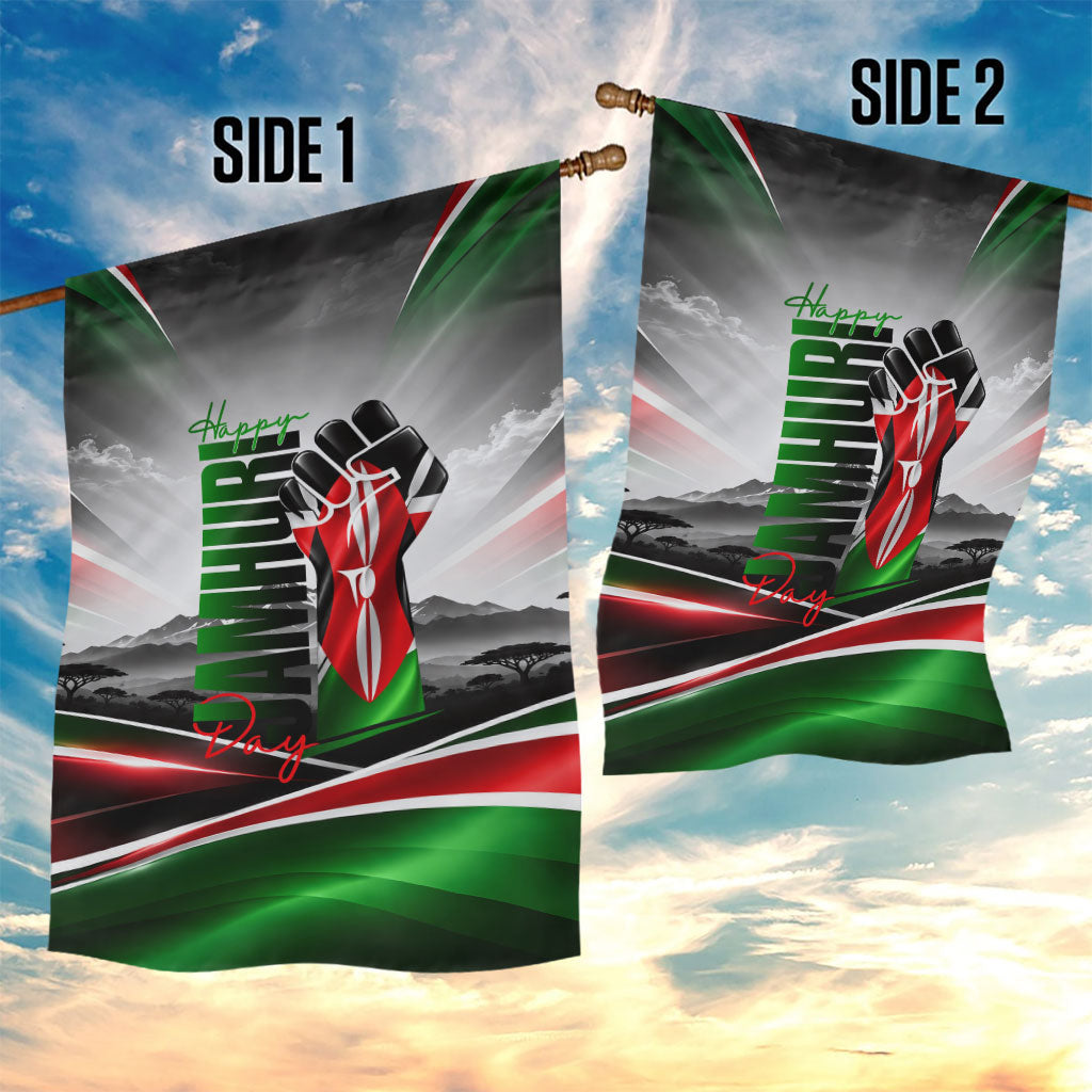 Kenya Jamhuri Day Garden Flag Kenyan Flag Raised Fist Maasai Spear Landscape