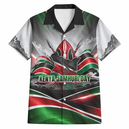 Kenya Jamhuri Day Hawaiian Shirt Kenyan Flag Raised Fist Maasai Spear Landscape