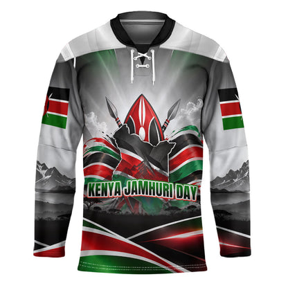 Kenya Jamhuri Day Hockey Jersey Kenyan Flag Raised Fist Maasai Spear Landscape