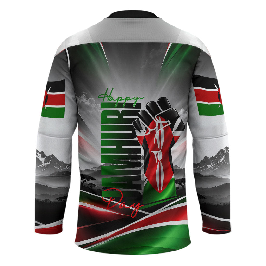 Kenya Jamhuri Day Hockey Jersey Kenyan Flag Raised Fist Maasai Spear Landscape